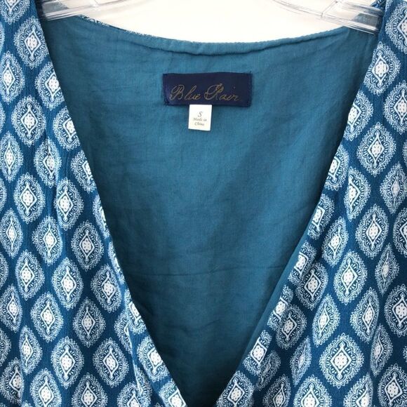 Blue Rain Wrap Front Short Tie Sleeve Summer Dress In Blue & White - Picture 3 of 9